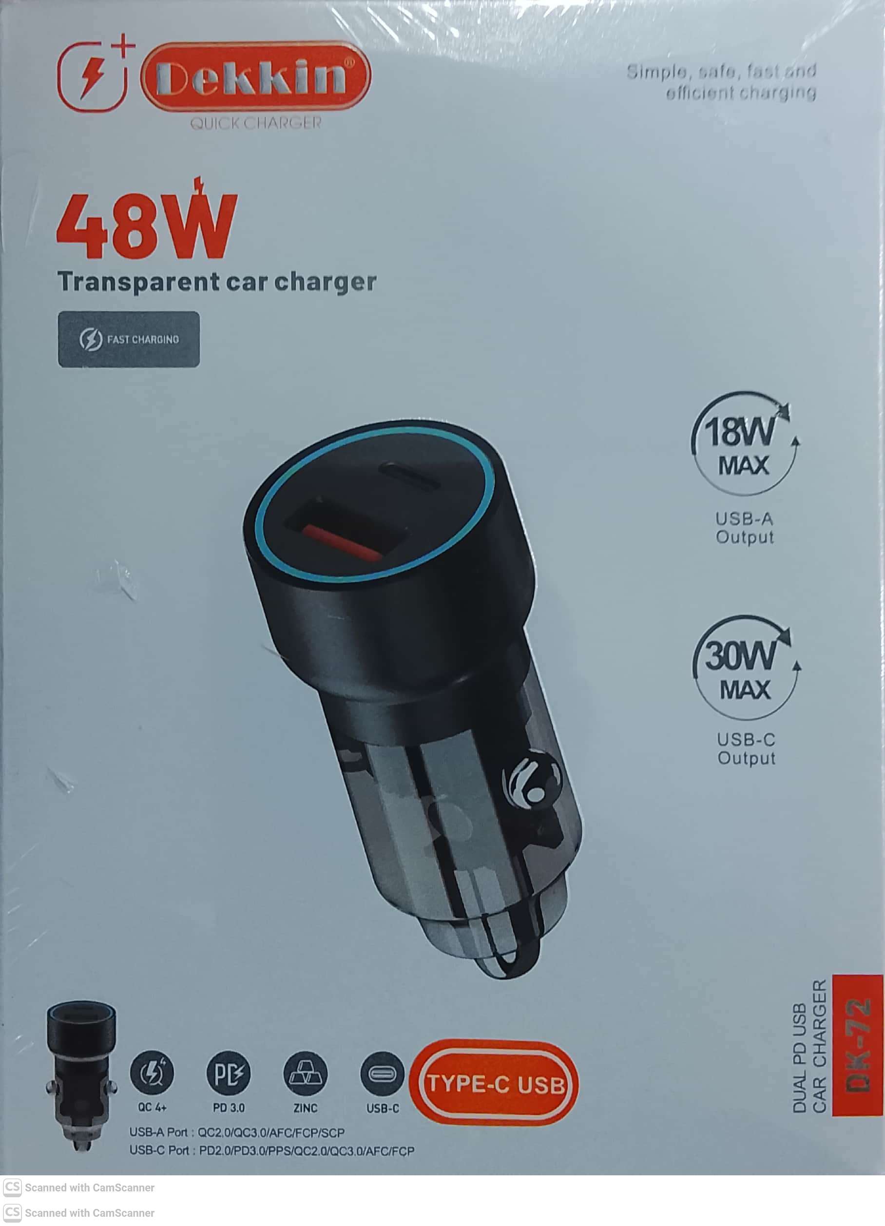 فندکی ماشین با کابل dekkin 48w- DK72